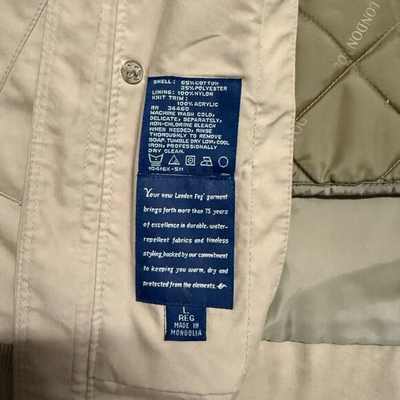 London Fog Khak(ease) Mens Beige Jacket bomber insulated vest chore field coat L - Picture 5 of 13